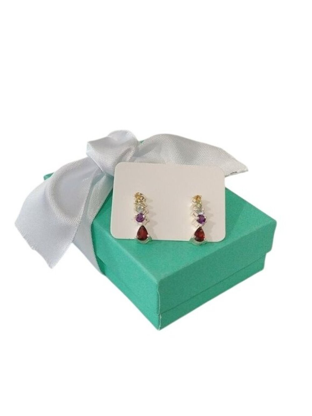 Sterling Silver Garnet, Amethyst, Blue Topaz + Citrine Dangle Earrings